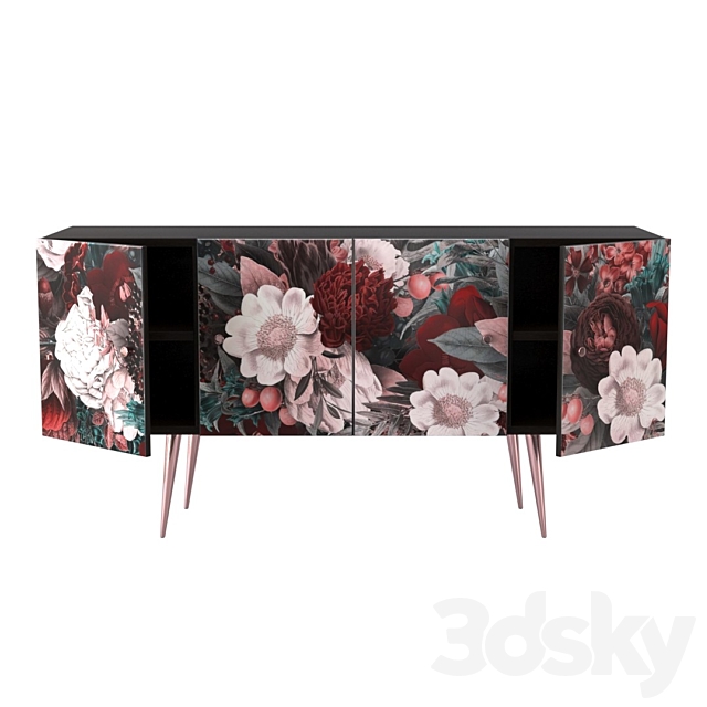 Midcentury Floral Black wood Rose Gold Sideboard Credenza 3DSMax File - thumbnail 2