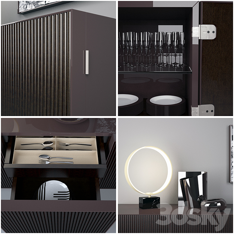 Minotti Aylon Sideboard with Accessories 3DS Max - thumbnail 2