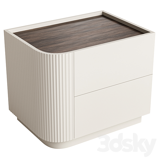 Modern Beige Wood Nightstand with 2 Drawers and Small Height for Bedroom Storage 3DS Max Model - thumbnail 2