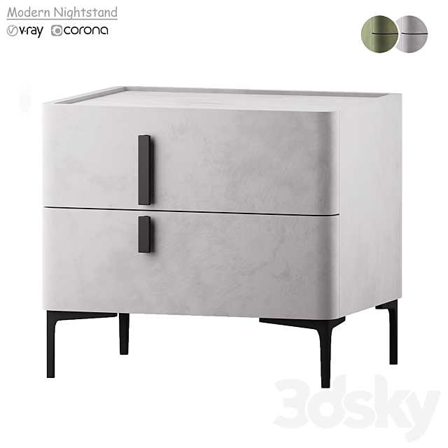 Modern Nightstand with Drawers 3ds Max - thumbnail 2