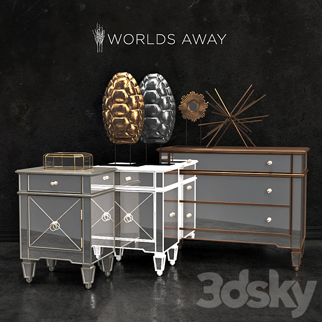 Nightstand and dresser Worlds Away + accessories 3DSMax File - thumbnail 1