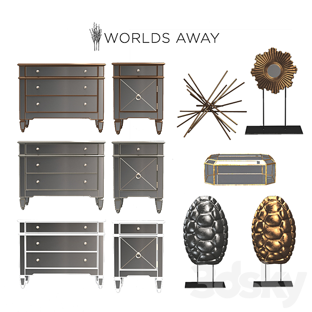 Nightstand and dresser Worlds Away + accessories 3DSMax File - thumbnail 2