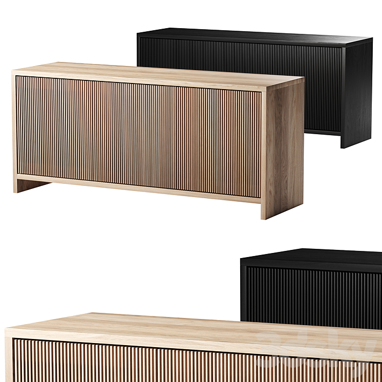 Oak Slatted Credenza by Material 3DS Max Model - thumbnail 2