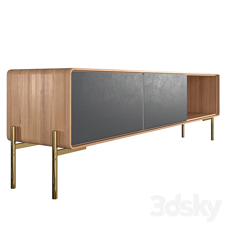 Oak TV cabinet with drawers 3DS Max Model - thumbnail 1