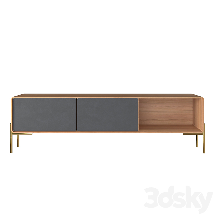 Oak TV cabinet with drawers 3DS Max Model - thumbnail 2