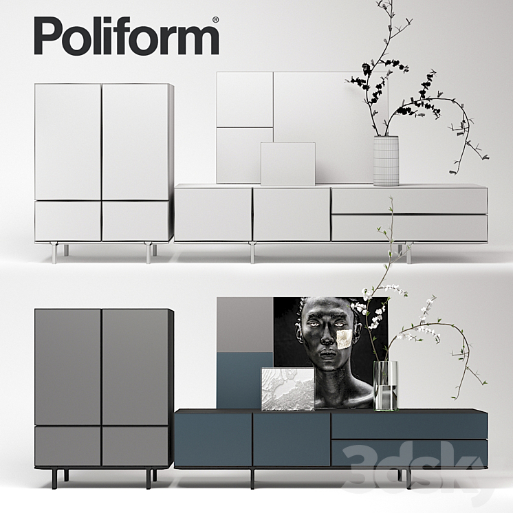 Poliform Pandora Due Storage Unit and Sideboard set 3DS Max - thumbnail 1