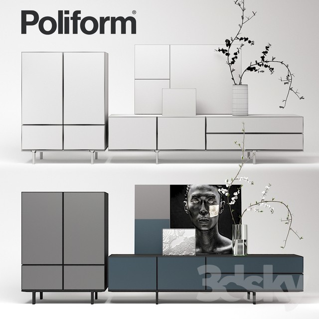 Poliform Pandora Due Storage Unit and Sideboard set 3DS Max - thumbnail 3