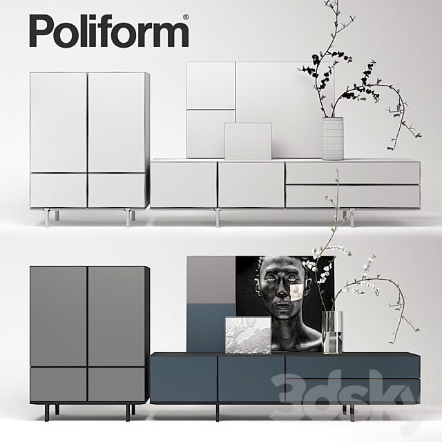 Poliform Pandora Due Storage Unit and Sideboard set 3DSMax File - thumbnail 1