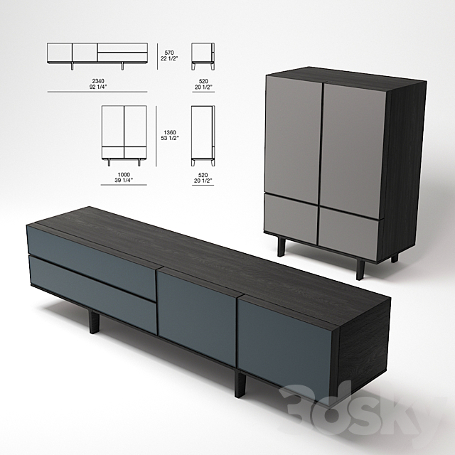 Poliform Pandora Due Storage Unit and Sideboard set 3DSMax File - thumbnail 3