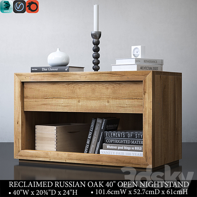 RECLAIMED RUSSIAN OAK 40in OPEN NIGHTSTAND 3DSMax File - thumbnail 1