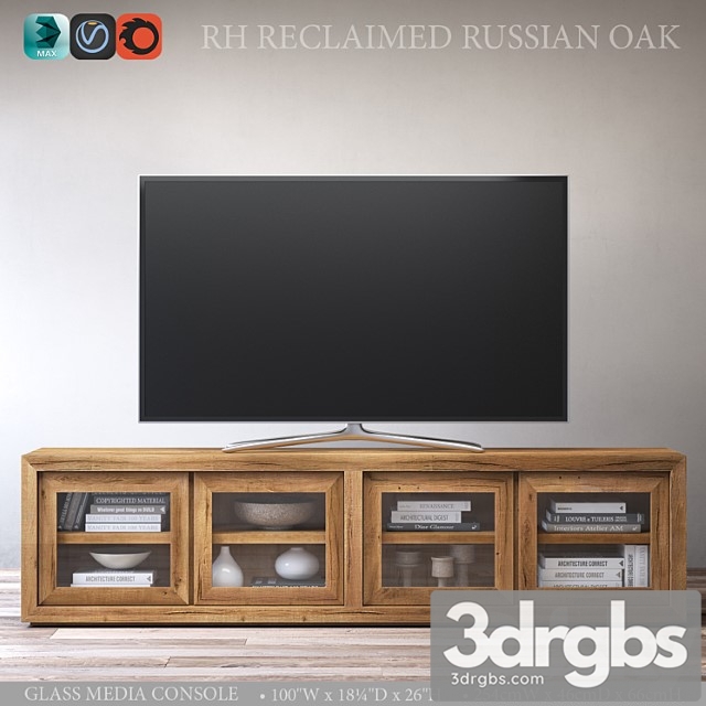 Reclaimed russian oak glass media console - thumbnail 1