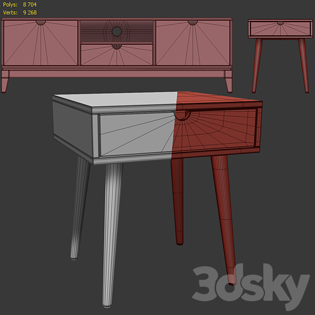 Scandinavia chest of drawers and bedside table. Tvstand nightstand by LuLu 3DS Max Model - thumbnail 5