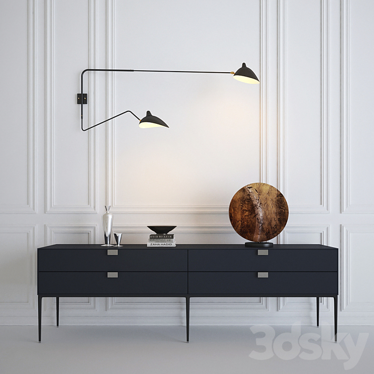 Serge Mouille Rotating Sconce Two Arms & Console 3DS Max - thumbnail 1