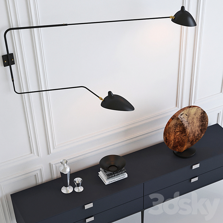 Serge Mouille Rotating Sconce Two Arms & Console 3DS Max - thumbnail 2