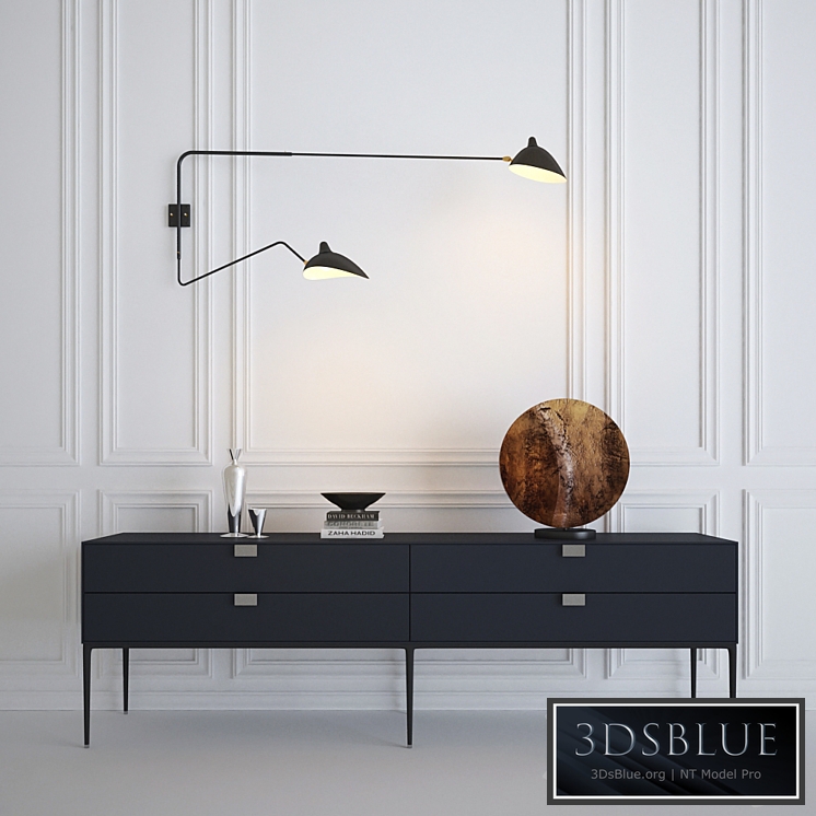 Serge Mouille Rotating Sconce Two Arms & Console 3DS Max - thumbnail 3