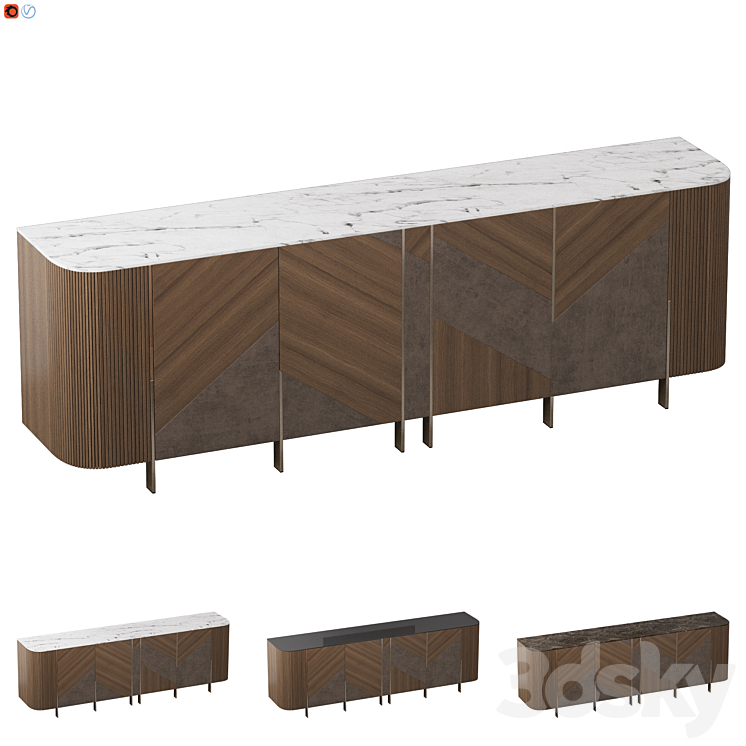 Sideboard 01_Black glass_Emperador_Dover 3DS Max Model - thumbnail 1