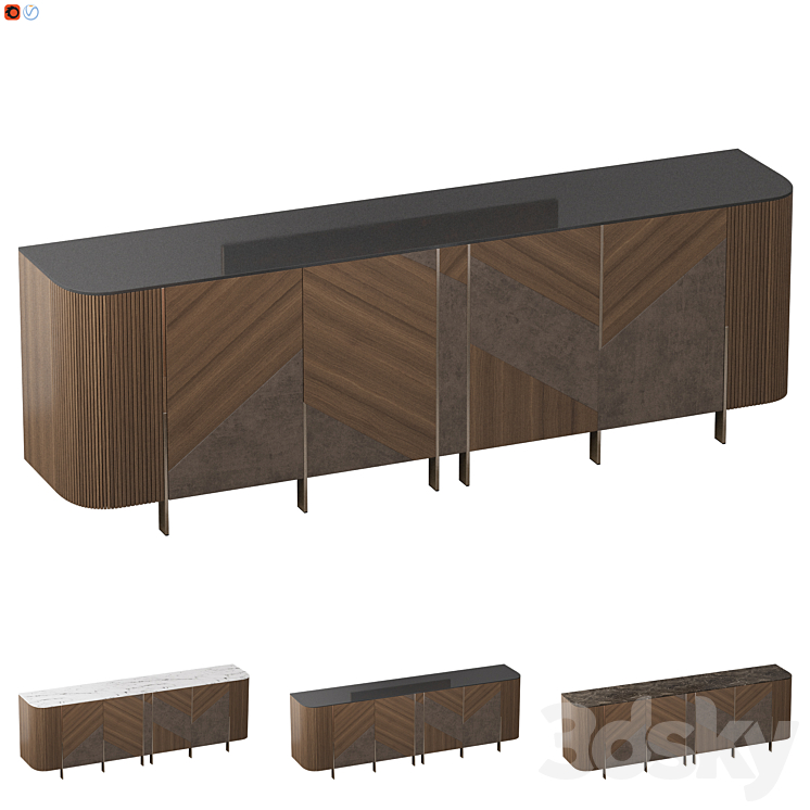 Sideboard 01_Black glass_Emperador_Dover 3DS Max Model - thumbnail 2