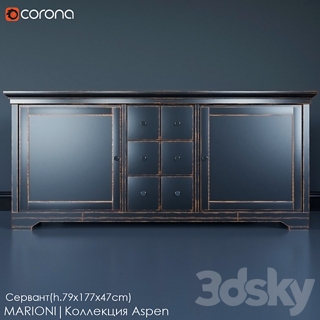 Sideboard MARIONI 02089 | collection ASPEN 3DS Max Model - thumbnail 2