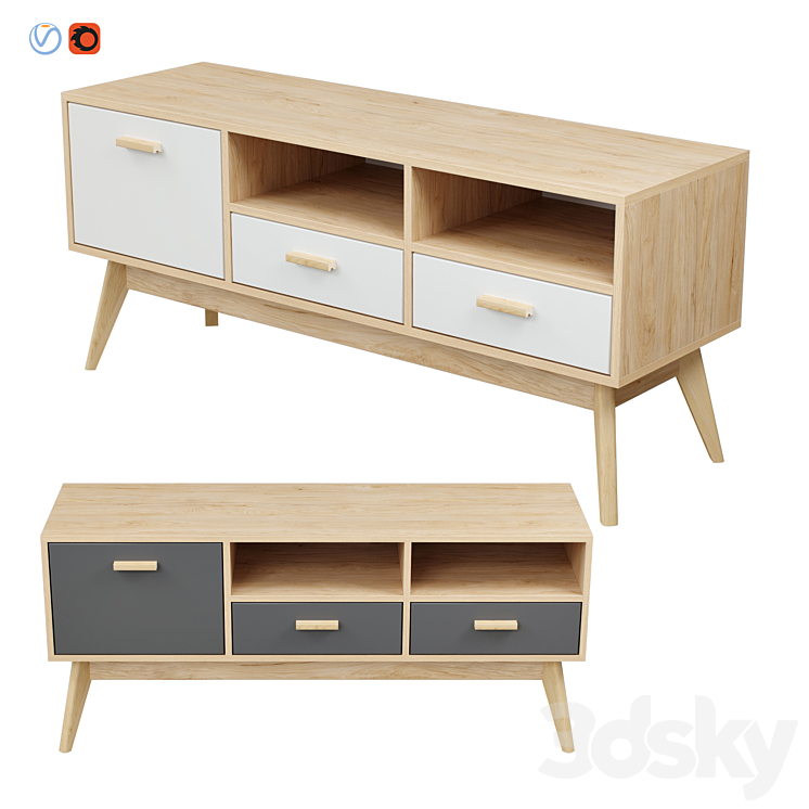 Skandica – Horten (Nordic Scandi) TV stand 3DS Max Model - thumbnail 1