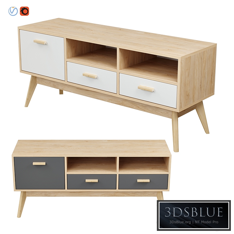 Skandica – Horten (Nordic Scandi) TV stand 3DS Max - thumbnail 3