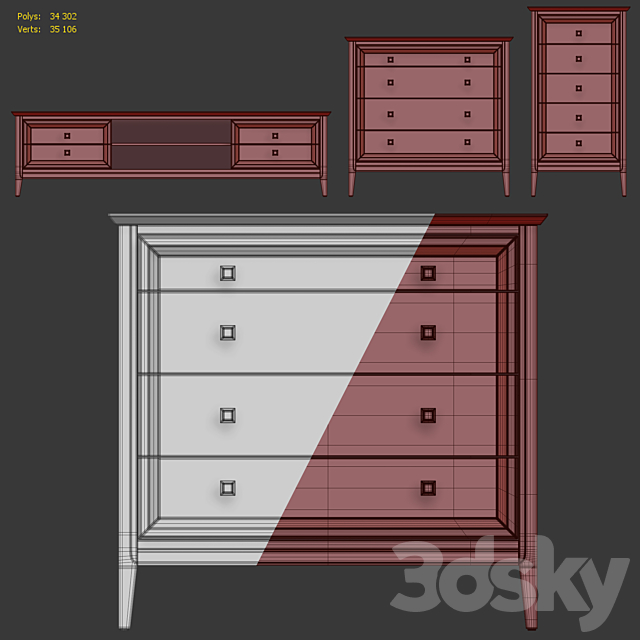 TV cabinet chest of drawers for clothes Tesoro Aletan 3DS Max Model - thumbnail 5