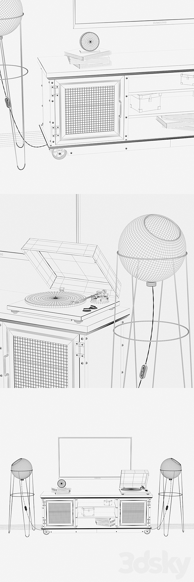 TV stand in loft style 3DS Max Model - thumbnail 3