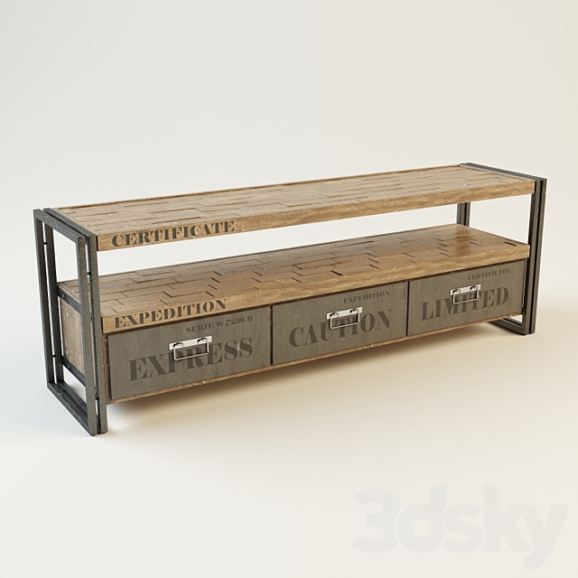 TV Stand made of solid teak 3DS Max Model - thumbnail 1