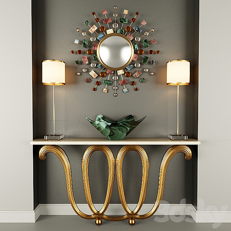 Wall Console Mirror Table lamp and vase 3DS Max - thumbnail 1