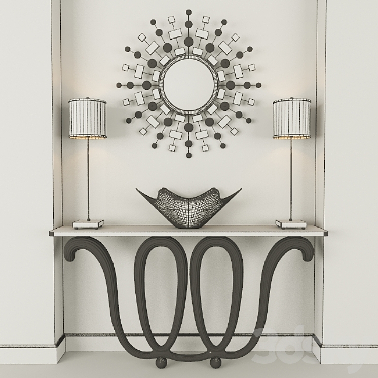 Wall Console Mirror Table lamp and vase 3DS Max - thumbnail 2