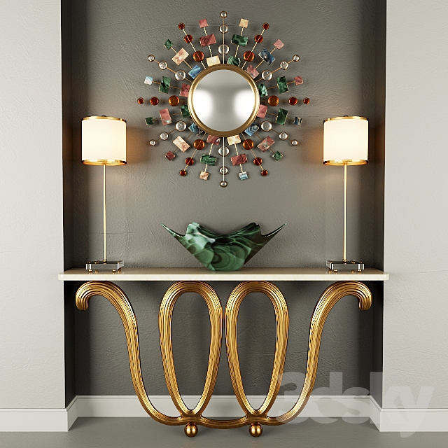 Wall Console Mirror Table lamp and vase 3DS Max - thumbnail 3