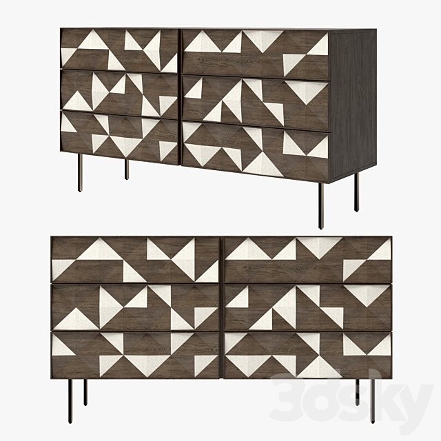 West Elm _ Diamond Rhombus 6-Drawer Dresser 3DS Max Model - thumbnail 1