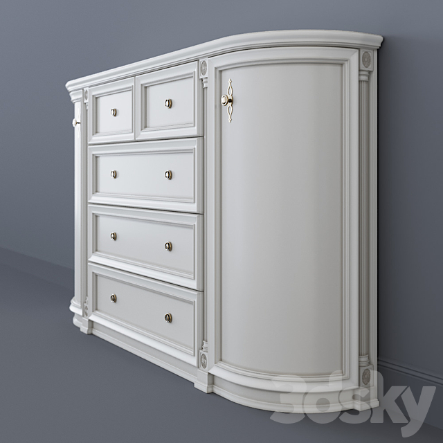 White chest of drawers 3DS Max Model - thumbnail 2