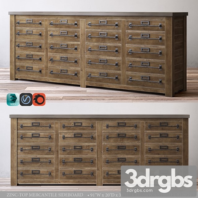 Zinc Top Mercantile Sideboard 1 3dsmax Download - thumbnail 1