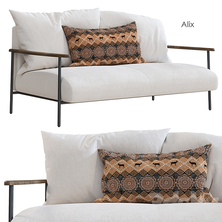 Alix Tikamoon Sofa 2-seater 3DS Max Model - thumbnail 1