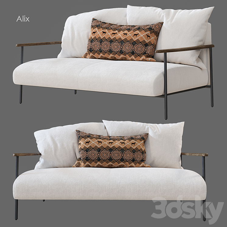 Alix Tikamoon Sofa 2-seater 3DS Max Model - thumbnail 2