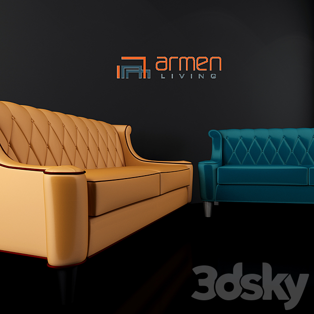 Armen Living Barrister Velvet Sofa 3DS Max Model - thumbnail 3