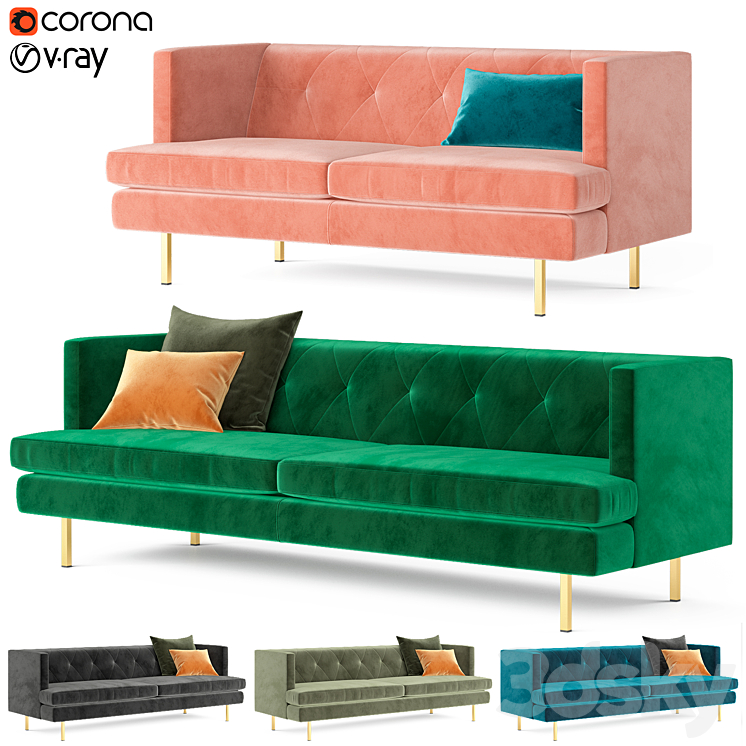 Avec sofa CB2 3DS Max Model - thumbnail 1