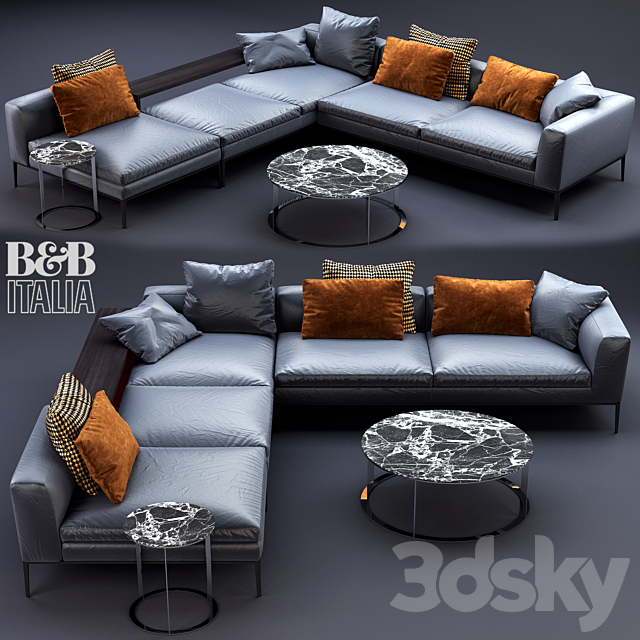 B &B Italia MICHEL Leather Sofa 3DSMax File - thumbnail 1