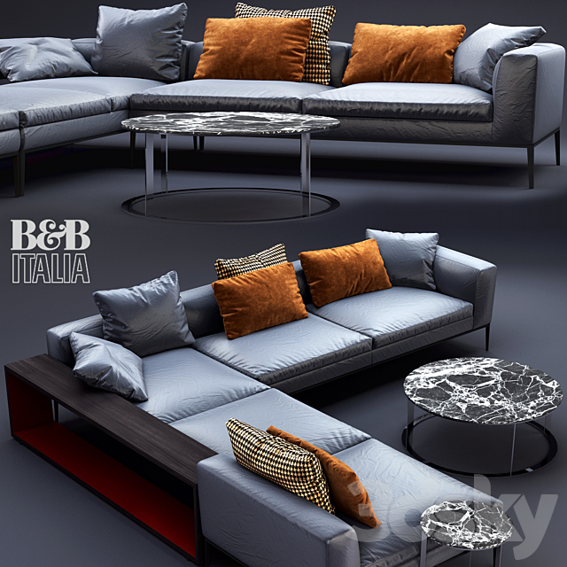 B &B Italia MICHEL Leather Sofa 3DSMax File - thumbnail 2