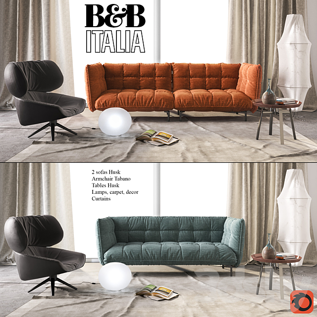 B & B Italia Sofa Husk 3DSMax File - thumbnail 1