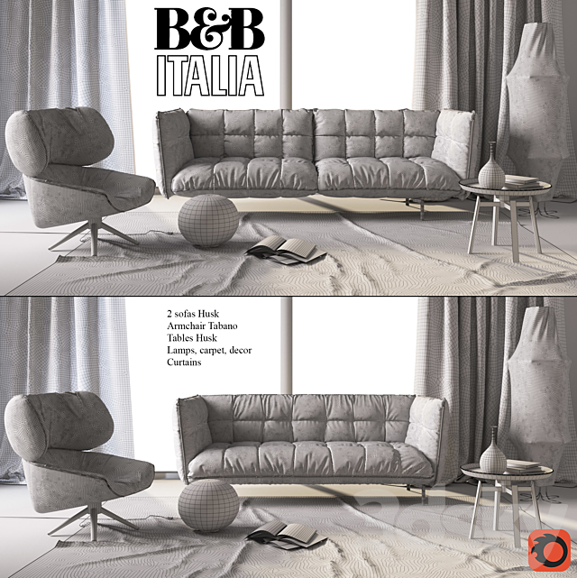 B & B Italia Sofa Husk 3DSMax File - thumbnail 3