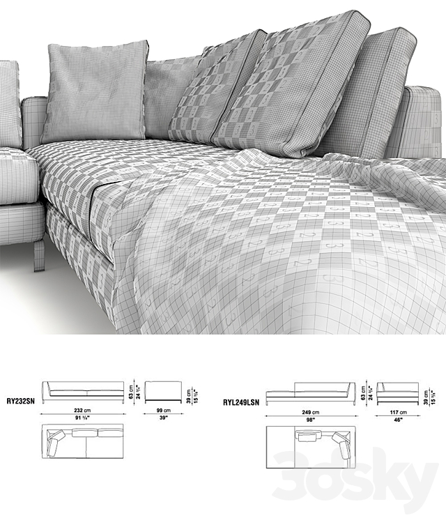 B & B Italia sofa Ray 3DS Max Model - thumbnail 3