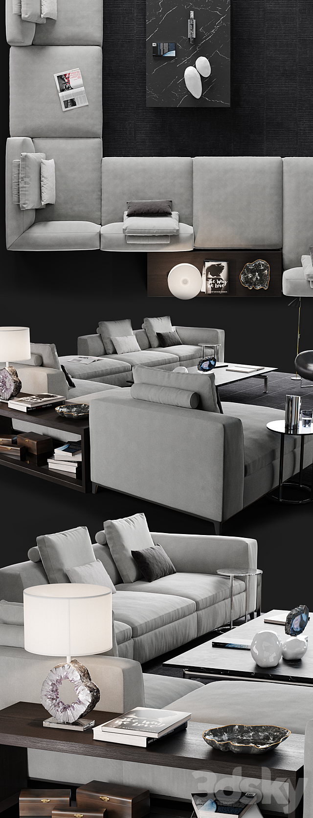 B & B Michel Club sofa set 3DS Max Model - thumbnail 2