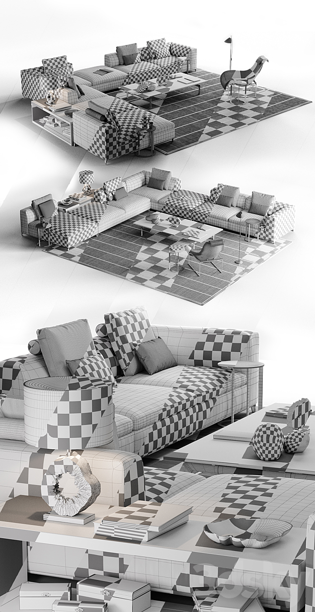 B & B Michel Club sofa set 3DS Max Model - thumbnail 3