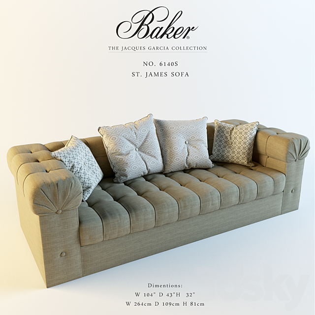 Baker_No. 6140S_ST. JAMES SOFA 3DS Max Model - thumbnail 1