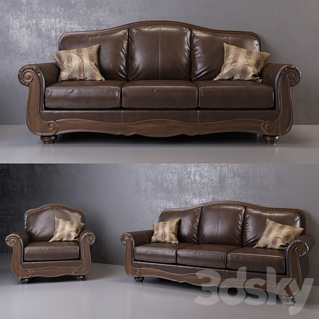 Barcelona Antique Sofa and Armchair 3ds Max - thumbnail 1