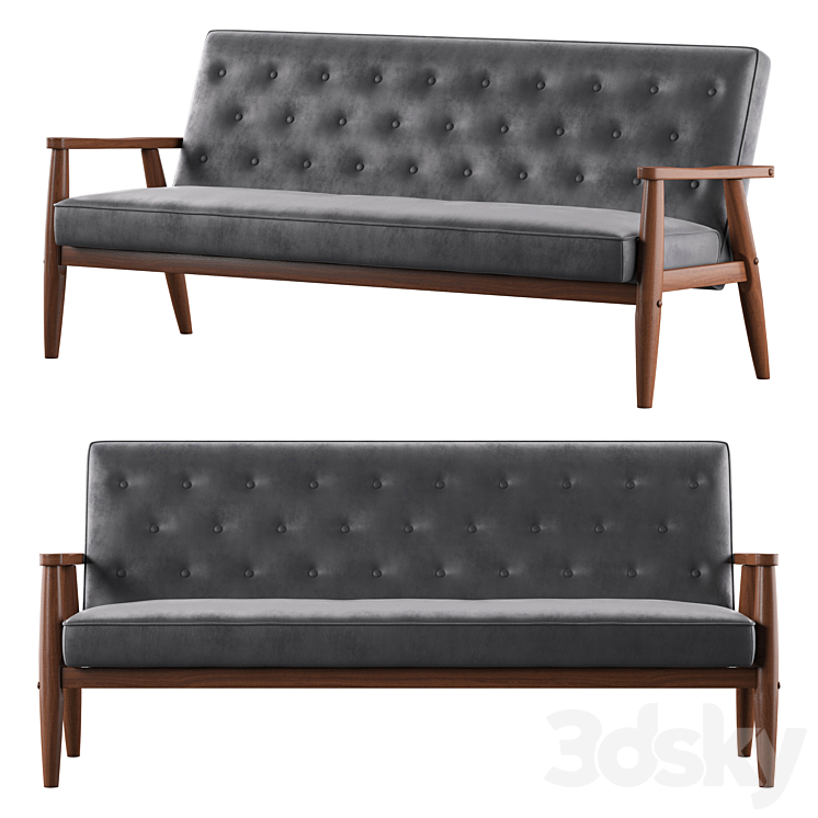 Baxton Studio Sorrento Mid-century Modern 3-seater Sofa 3DS Max Model - thumbnail 1