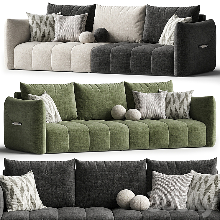 “Beige Flannel Square Arm Sofa with Latex Seat Fill & Pillow Back Design””” 3DS Max Model - thumbnail 3