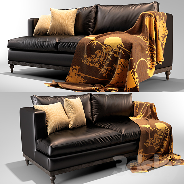 black leather sofa 3DSMax File - thumbnail 1