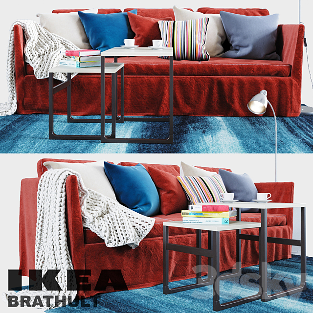 BRATHULT red 3-seat sofa 3DSMax File - thumbnail 1